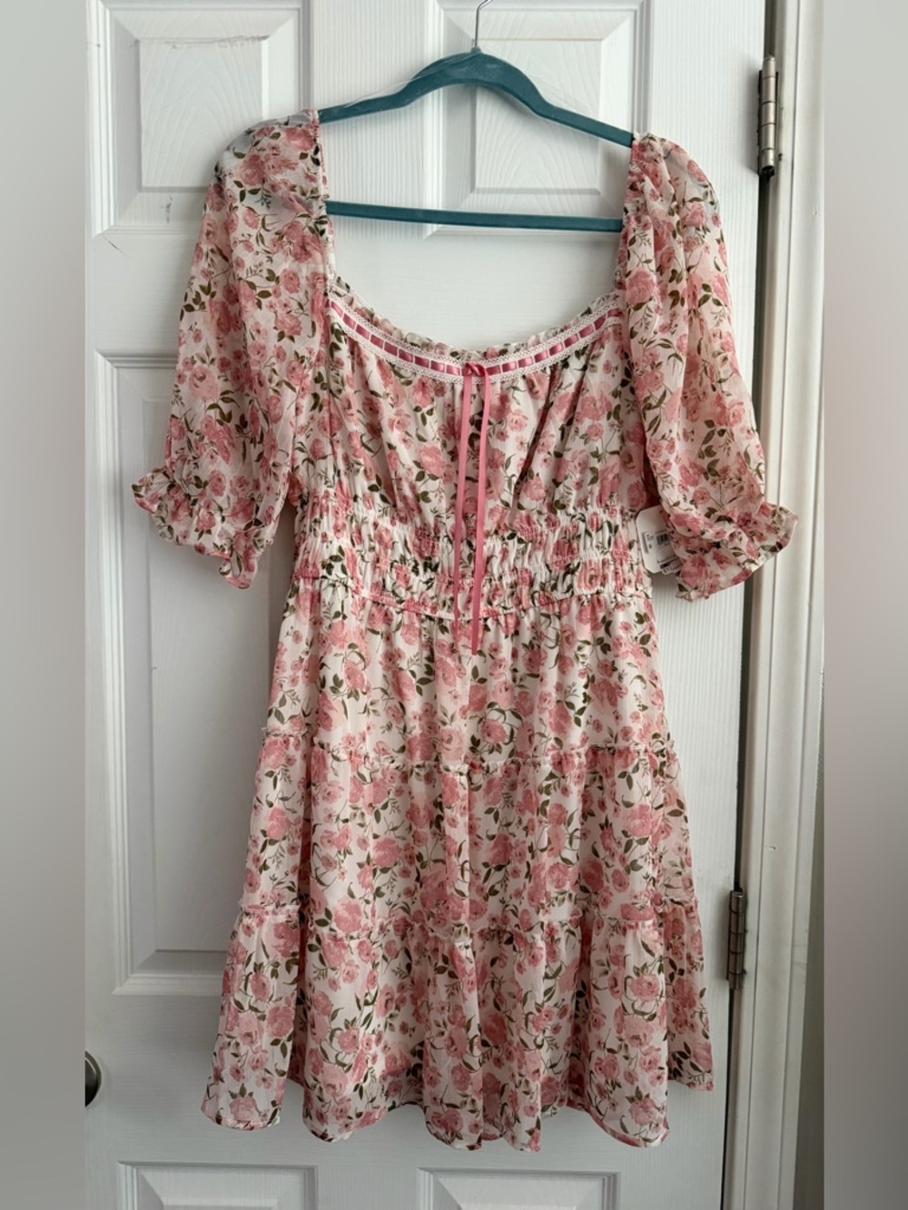 Altar'd State Pink and Cream Floral Tiered Dress